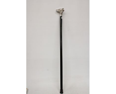A CHROME WOLF'S HEAD HANDLE WALKING STICK