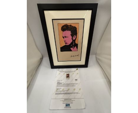 A FRAMED ART WORK SIGNED BY AND AUTHENTICATED OF ANDY WARHOL