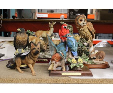 A QUANTITY OF CERAMIC FIGURES, ETC TO INCLUDE BIRDS AND ANIMALS