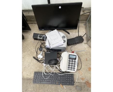 AN ASSORTMENT OF ITEMS TO INCLUDE AN ACER MONITOR, A KEYBOARD AND A HEATER ETC