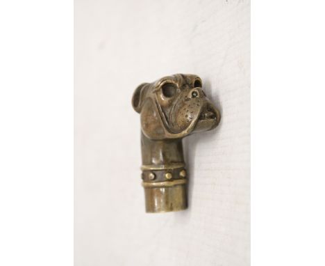 A BRONZE BOXER DOG HEAD WALKING STICK HANDLE