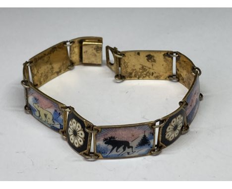 A DAVID ANDERSEN STERLING SILVER AND ENAMEL BRACELET DEPEICTING NORWEGIAN SCENES