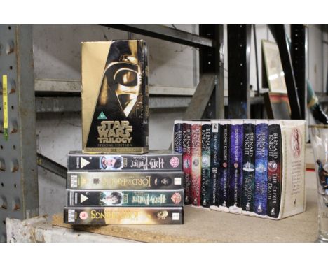 A QUANTITY OF VHS VIDEOS TO INCLUDE A BOXED SET OF STAR WARS, HARRY POTTER AND THE LORD OF THE RINGS PLUS A BOXED SET OF BERN