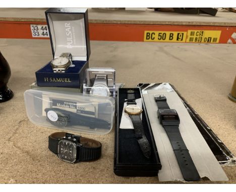 SIX WATCHES TO INCLUDE PULSAR ANALOGUE TYPE, CASIO MODULE NO. 1000, TALKING WATCH, ETC.,