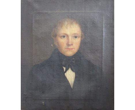 English School - 19th century,
pair of oils on canvas,
marriage portrait of Thomas Peat and his wife,
he named verso, aged 28