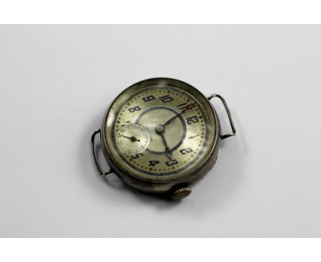 A Gentleman's Swiss silver wrist watch, with Arabic dial and subsidiary seconds, case number 70579, 3cm diameter excluding bu