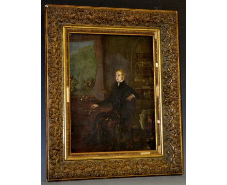 English School (19th century)Portrait of a Gentleman in his Libraryinscribed to verso Edward Dowell, father of EWD, oil on pa