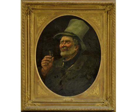 Continental SchoolFine Tipple, portrait of a tramp with portoil on canvas, oval  65cm x 52cm