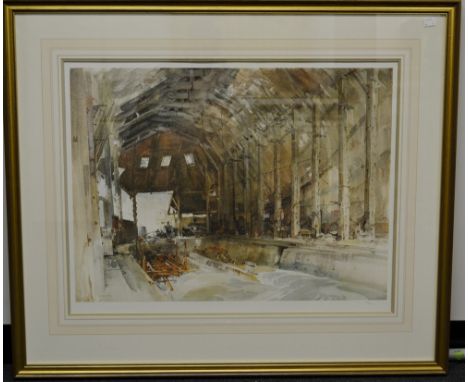 Sir William Russell Flint (1880 - 1969), after,Interior of a Railway Workshop, coloured print, published by Michael Stewart F