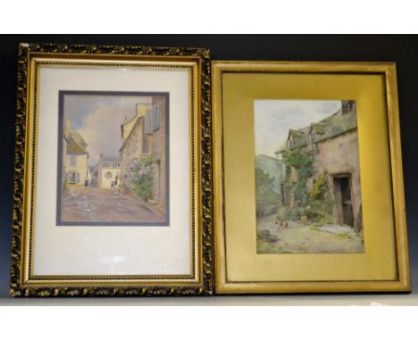 M H Lee (late 19th early 20th century)Courtyard Chickenssigned, watercolour, 37cm x 25cm; another, a village in summer, unsig