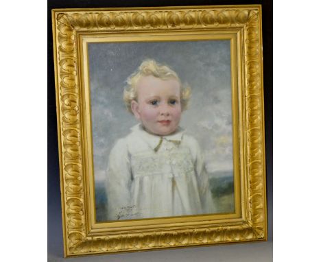 Thomas Eyre Macklin (1867 - 1943)Portrait of a Childsigned, inscribed, oil on board, 39cm x 31cm