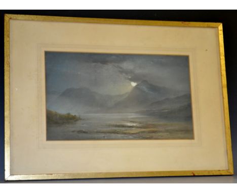 William John Roffe (c.1820-c.1890)Highland Loch Under the Light of the  Moonsigned, chalk and pastel, 22cmx 36.5cm