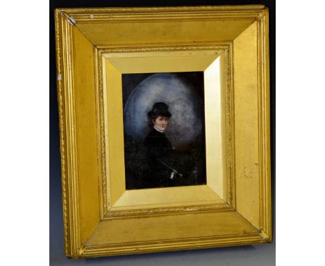 English School (early 20th century)Portrait of a Huntswoman, with a Riding Cropoil on canvas, 20cm x 14cm