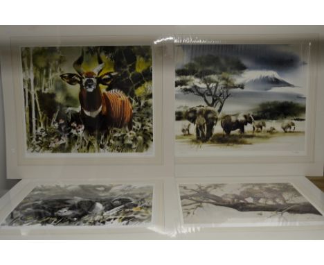 Wolfgang Weber, after, Elephants in East Africa, giclee print, signed to margin, edition number 569/750, 55cm x 68cm, unframe