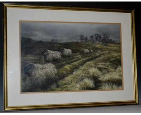 English school (20th century)Black Faced Rams on Moorland,pastel, signed, 40cm x 61cm