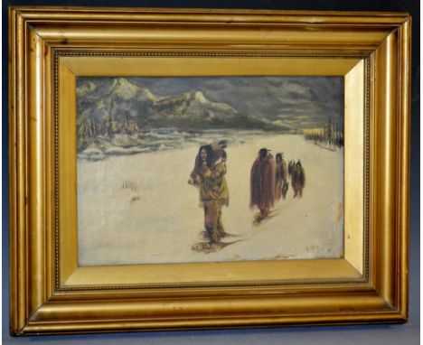 A M Davis (19th century)Native Americans, The Travelling Lakotasigned, dated 18**, oil on canvas, 19cm x 28cm