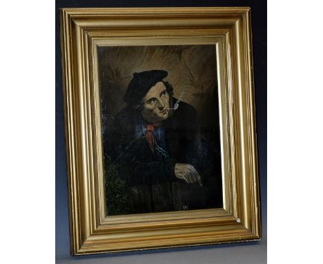 English School (19th century)Contemplations and Pipe smoke, oil on board, monogrammed WJW, 37cm x 27cm