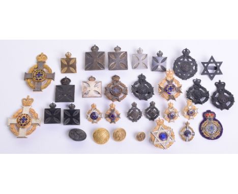Selection of Royal Army Chaplains Department Badges, consisting of pre 1922 silvered cap badge with non-voided centre and two