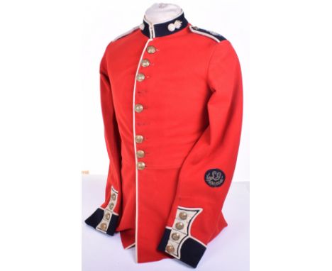 George VI Grenadier Guards Dress Tunic of red scarlet cloth with dark blue facings, white grenades to collar, and cuff decora