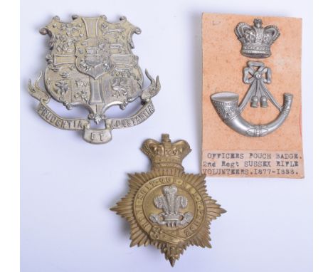 Victorian Rifle Volunteers Pouch Badge, two piece white metal Victorian crown and strung bugle mounted onto a piece of card w
