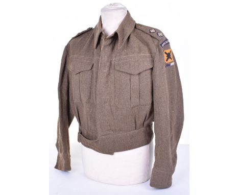 WW2 18th Infantry Division Royal Signals Battle Dress Blouse, being a good used example with embroidered Royal Signals should