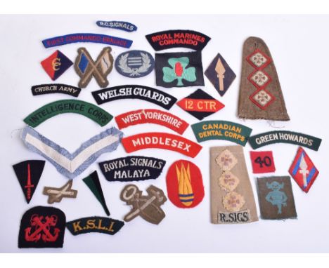 Selection of Cloth Insignia consisting of Royal Signals Malaya far east made shoulder title, printed Canadian Dental Corps sh