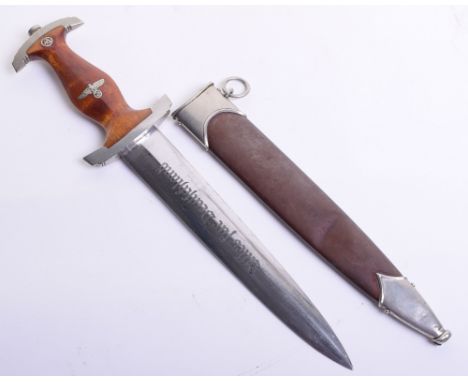 Third Reich Erased Rohm SA Dress Dagger, brown polished wooden grip with eagle and SA devices inserted. Original early patter