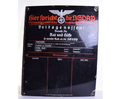 Hier Spricht die NSDAP Enamel Sign / Plaque, being a fine example of the black enamel square sign with white enamel NSDAP sty
