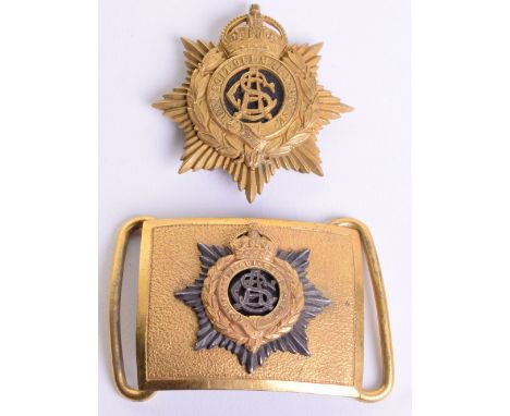 Army Service Corps Pouch and Waist Belt Clasp, gilt metal two piece pouch badge with three screw post fittings to the reverse