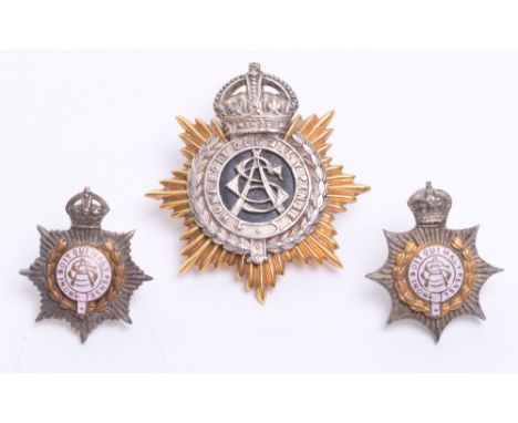 George V Army Service Corps Silver Gilt and Enamel Cap and Collar Badges, all being two piece examples. All with two lug fitt