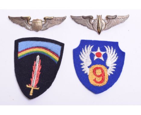 American Air Force Insignia consisting of mint un-issued American 9th Air Force cloth tunic patch, embroidered S.H.A.E.F form