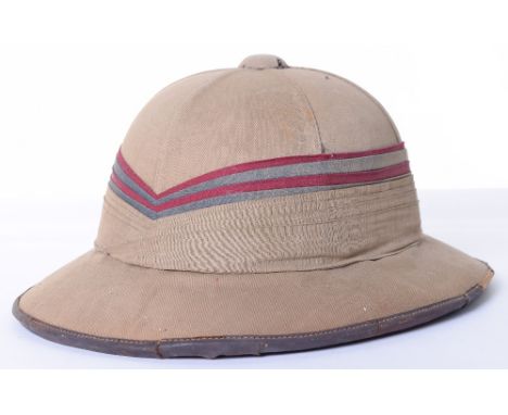 British Army 1920’s / 1930’s Foreign Service Sun Helmet, of khaki covered cork body with 16 fold pagri, top four parts being 
