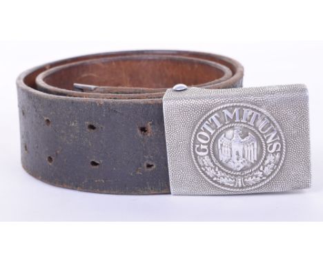German Army (Heer) Other Ranks Belt & Buckle, aluminium belt buckle which has lost its original green paint finish from the f