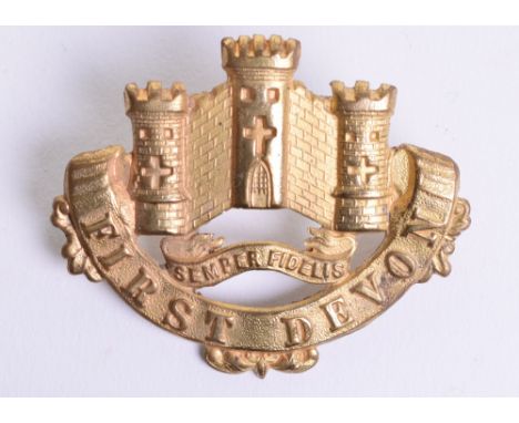 1st Devon Militia Glengarry Badge Circa 1890, fine gilded metal Exeter castle with scroll below having motto “SEMPER FIDELIS”