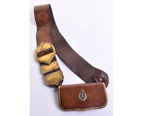 Post 1902 Worcestershire Imperial Yeomanry Cross Belt and Pouch, brown leather cross belt with gilded metal fittings to the b
