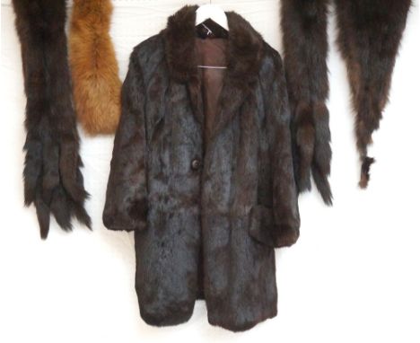 VINTAGE LADY'S CONY FUR COAT 
with pockets, size 12-14, fox and other fur stoles