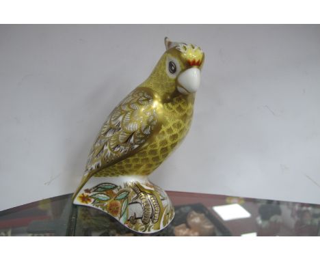 Royal Crown Derby Paperweight 'Citron Cockatoo', with gold stopper, first quality, 13.5cm high.