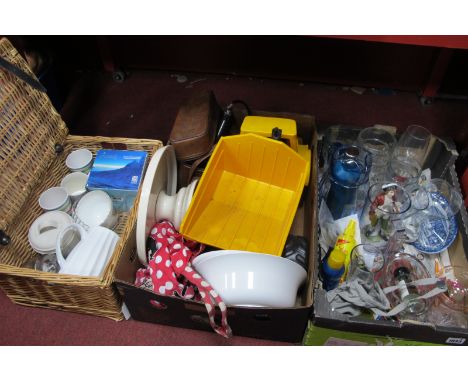 Picnic Hamper, glassware, Kitchencraft cake stand. JCB Truck model. Polavision land camera, etc.