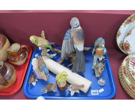 Copenhagen 'Robin', 4cm high, five Goebel birds three damaged, Capodimonte exotic bird, 21.5cm high.