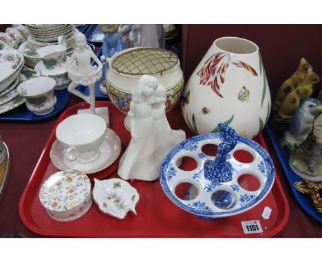 Spode 'Floral Haven' Vase, Worcester 'Friendship' figurine, Italian Spode egg cruet (base chip), etc:- One Tray