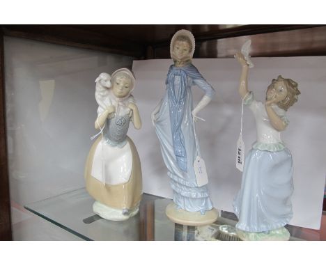 Nao Figurines - Girl with lamb, B-10 S, lady wearing bonnet B-9E and lady with dove. (3)