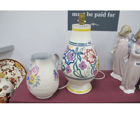 Poole Pottery Earthenware Jug, by Carter, Stabler &amp; Adams, 19cm high (1cm rim repair); a similar pottery table lamp, both