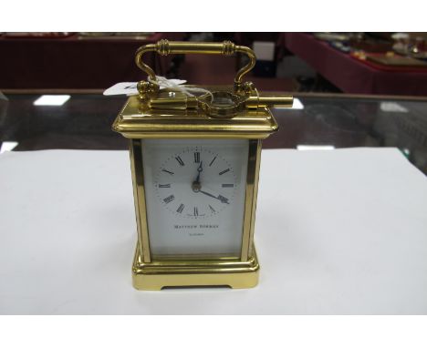 Matthew Norman of London, Late XX Century Brass Carriage Clock, Swiss movement, '1754' to back plate.