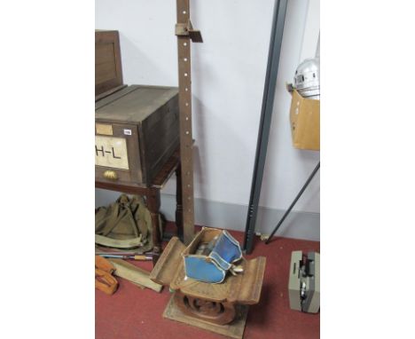 Air Tools, large sash clamp, carved hardwood seat.
