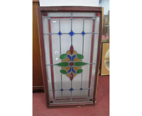 Leaded Glass Light, 98 x 50cm, in pine frame.