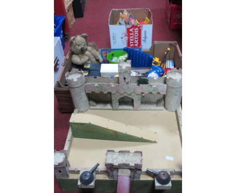 Vintage Toys: A Large Quantity of Vintage Toys including a toy fort with tinplate guns and drawbridge, a well loved teddy bea