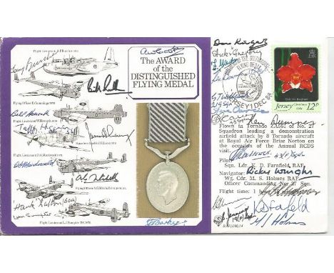 24 WW2 autographs on Distinguished Flying medal winners signed RAF cover The Award of the Distinguished Flying Cross cover RA