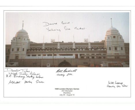 1948 London Olympic Games 8x12 Wembley Photo Signed By 6 Gb Medal Winners Bert Bushnell, Dorothy Tyler, David Bond, Mike Lapa