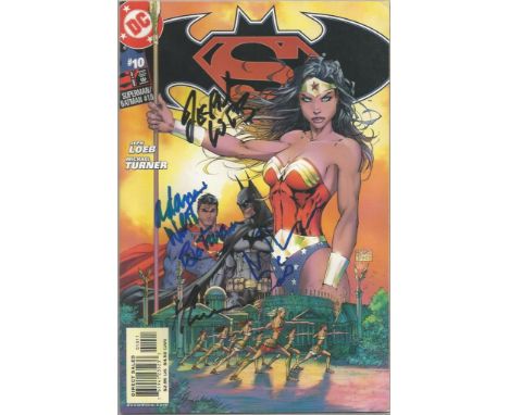Adam West, Jeph Lobb and Michael Turner signed Superman Batman DC comic. Good Condition. All signed items come with our certi