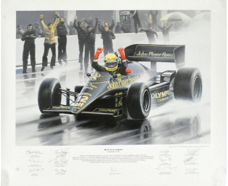 Formula One - 'Birth Of A Legend' after Robert Tomlin - limited edition lithograph on paper, signed by the artist and many of